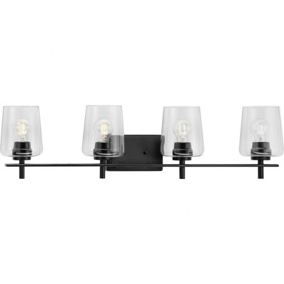 Progress Lighting Calais 4-Light Vanity Light, Steel, Matte Black, Clear Glass Shade