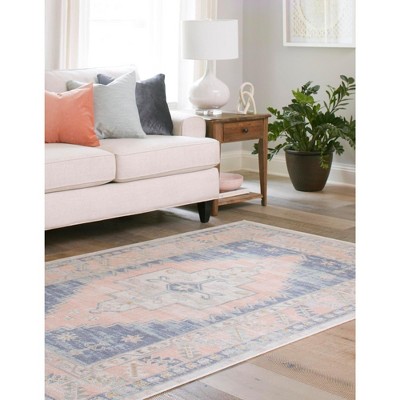 French Blue Rectangular Synthetic Medallion Rug 2' 2" x 3' 1"