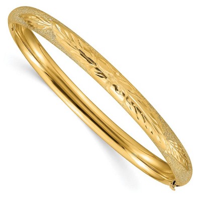 Black Bow Jewelry 6mm 14k Yellow Gold Laser Cut Hinged Bangle Bracelet, 7 Inch