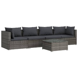 vidaXL 5-Piece Poly Rattan Patio Furniture Set - Cushions Included - Modular Sofas and Coffee Table, Gray and Anthracite - 1 of 4