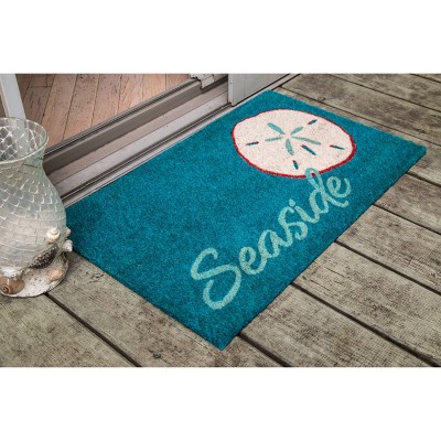 Seaside Blue Coir Outdoor Doormat with Sand Dollar Design
