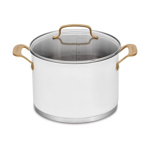 Cuisinart Classic 8qt Stainless Steel Stock Pot with Cover and Brushed Gold Handles Matte White: Dishwasher & Oven Safe - 1 of 3