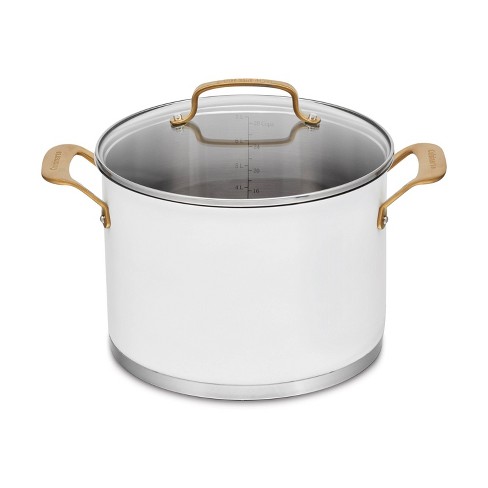 Cuisinart Classic 8qt Stainless Steel Stock Pot with Cover and Brushed Gold  Handles Matte White