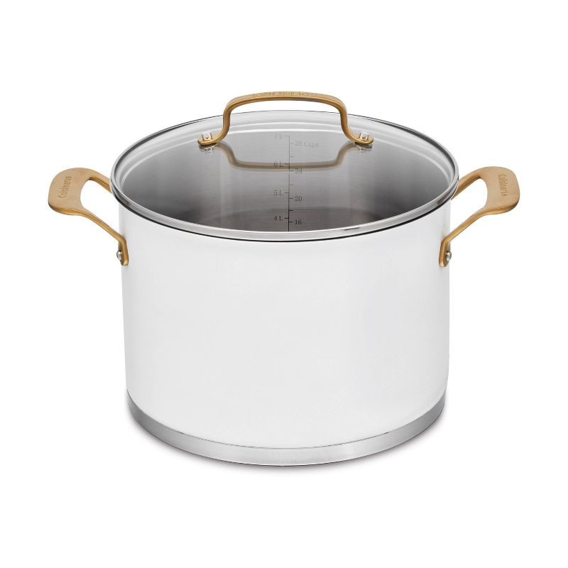 Cuisinart Classic 8qt Stainless Steel Stock Pot with Cover and Brushed Gold Handles Matte White, 1 of 5