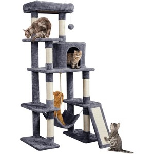 Large Multi-Level Cat Tree, 63 Inches Tall with Sisal-Covered Scratching Posts, Condo, Hammock - 1 of 4