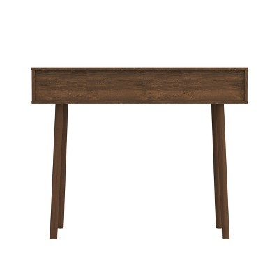 Walnut Mid-Century Modern Console Table with Rattan Drawers