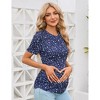 Women's Maternity Shirts Pregnancy Casual Floral Printed Tops Puff Short Sleeve Striped Ruched Side Tunic Top - 4 of 4