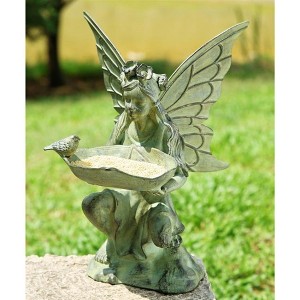 SPI Home Fairy Bird Feeder – 14" H Whimsical Bronze Metal Garden Sculpture with Tray - 1 of 3