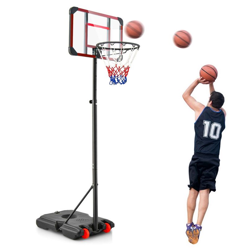 Costway Portable Basketball Hoop Stand 6.3FT-8.1FT Adjustable withWheels & Edge Protectors, 1 of 10