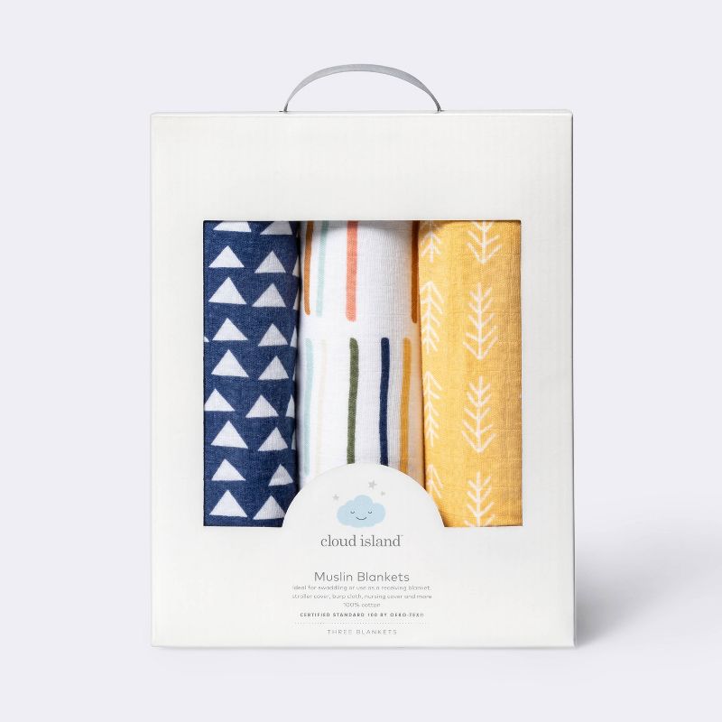 Muslin Swaddle Blankets Primary - Cloud Island&#8482; Navy/Yellow 3pk, 4 of 5