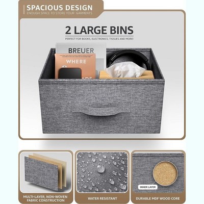 Compact Grey Fabric 2-Drawer Nightstand with Foldable Storage
