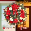 24 Inch Christmas Wreath with Lights, Pre-Lit Front Door Christmas Wreath with Red Bow, Artificial Red Flowers & Xmas Balls for Fireplace Wall Window - 4 of 4