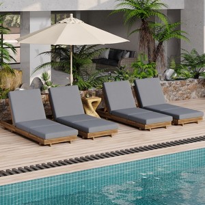Christopher Knight Home Debra Outdoor 6-Position Adjustable Acacia Wood Chaise Lounge with Cushions (Set of 4) - 1 of 4