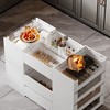FUFU&GAGA White Kitchen Island with Tempered Glass Top, Multifunctional Storage with 14 Drawers Cabinet,Prep Station - 2 of 4