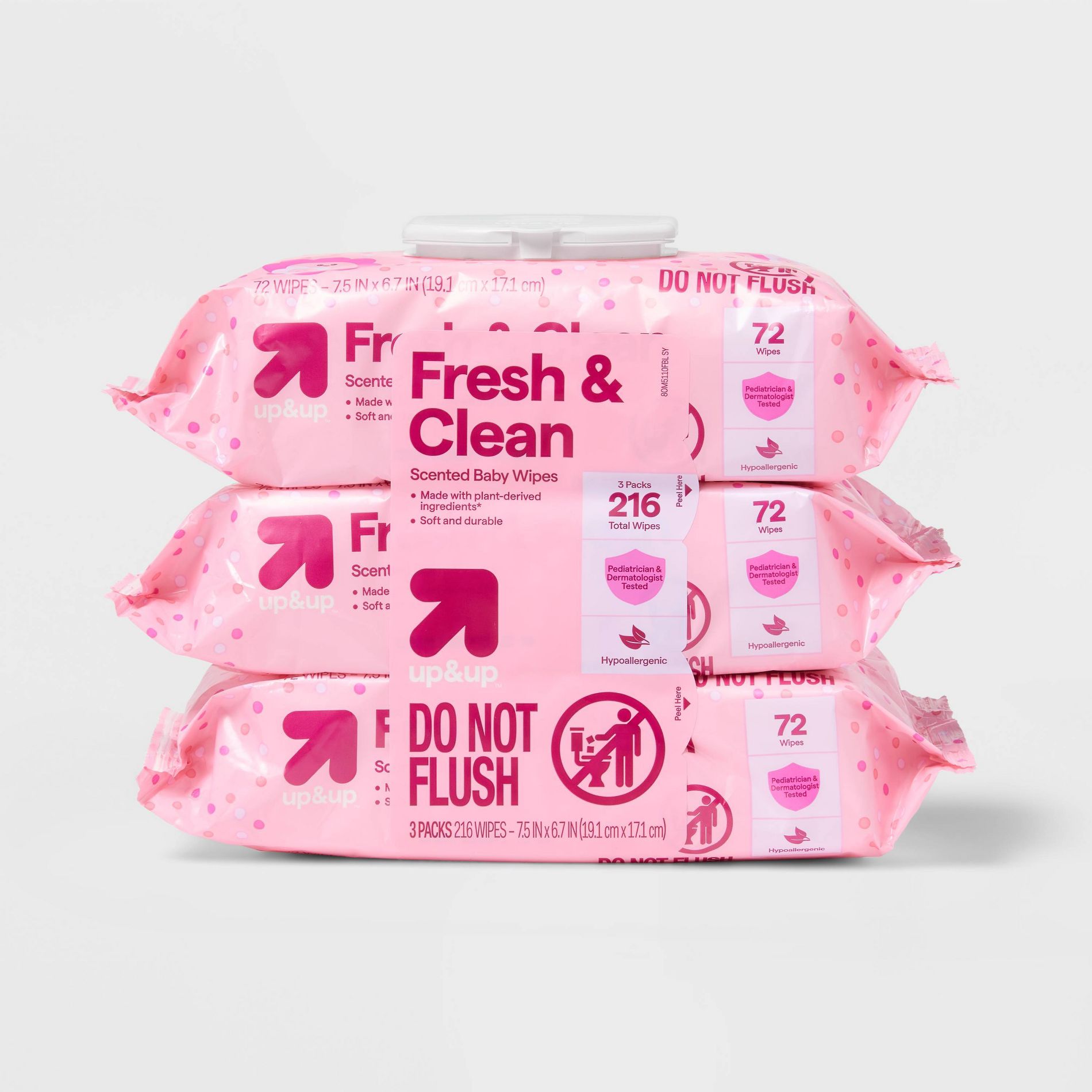 Fresh & Clean Scented Baby Wipes - 3pk/216ct - up&up™
