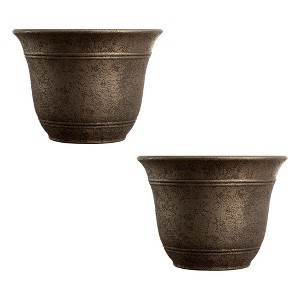 The HC Companies 13 Inch Wide Sierra Round Traditional Plastic Indoor Outdoor Home Planter Pot for Garden Plants and Flowers, Nordic Bronze (2 Pack) - 1 of 4