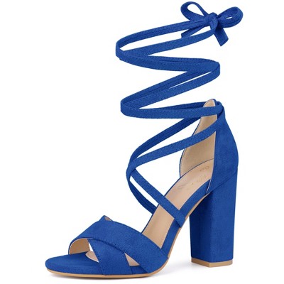 Perphy Women's Strappy Chunky Heels Lace Up Open Toe Sandal