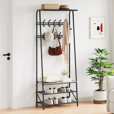 31.5''Coat Rack, 3-in-1 Hall Tree with Shoe Bench