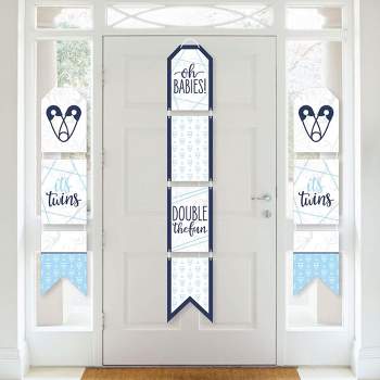 Big Dot of Happiness It's Twin Boys - Hanging Vertical Paper Door Banners - Blue Twins Baby Shower Wall Decoration Kit - Indoor Door Decor