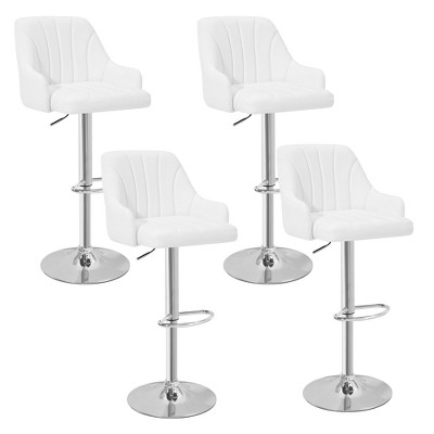 VECELO Set of 4 Swivel Adjustable Bar Stools with Back and Arm, Kitchen Island Stools, PU Chairs for Pub, Dining Room, White