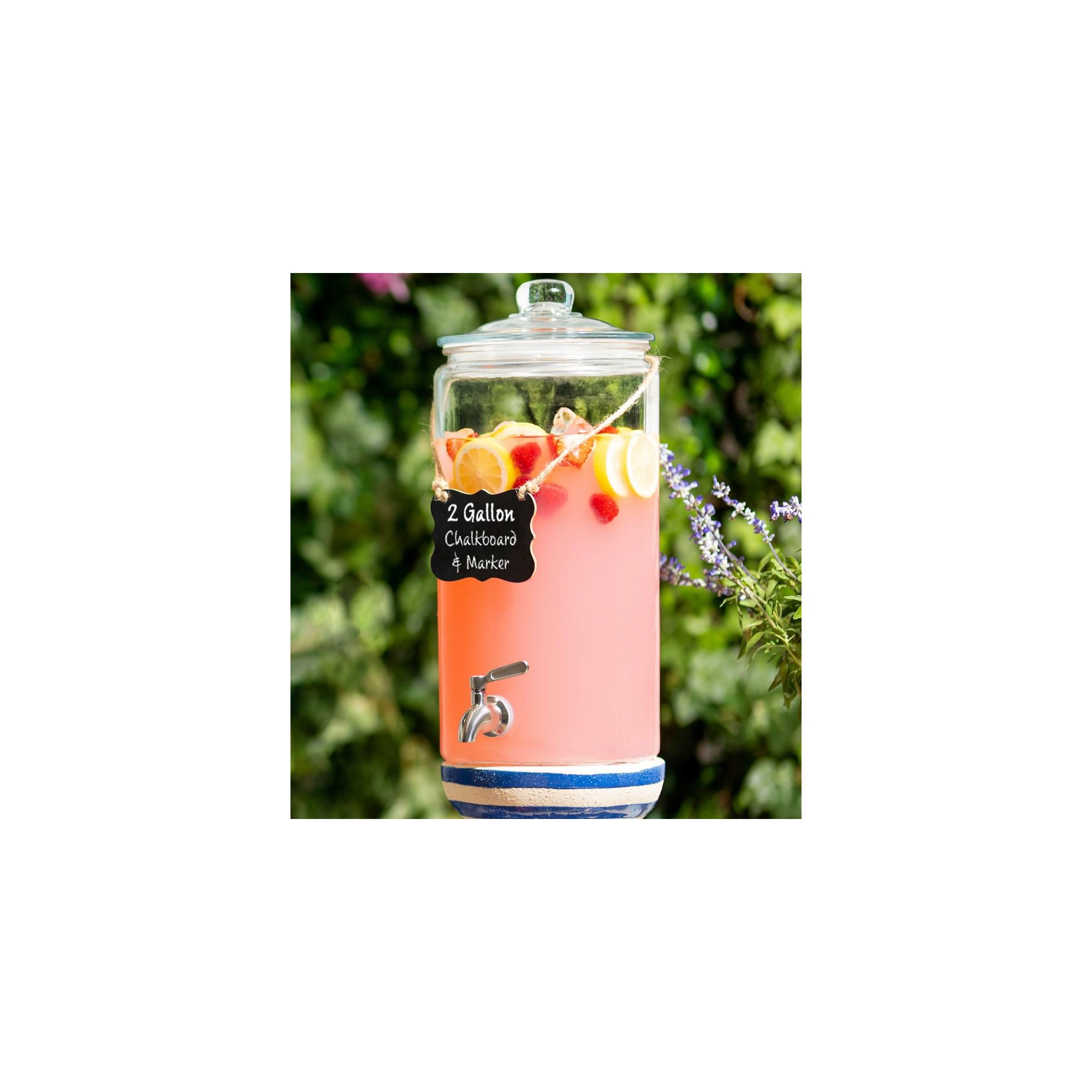 Le'raze 2 Gallon Beverage Dispenser with Stainless Steel Spigot + Marker & Chalkboard - 100% Leakproof