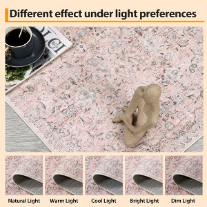 Area Rug, Machine Washable Vintage Floral Rug with Non-Slip Backing, Low Pile Pearl Velvet Floor Carpet, Lightweight Foldable Soft Rug for Bedroom - 1 of 4