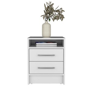Vynxaria Chase Modern White Bedroom Nightstand, 23.97"H¡Á17.71"W¡Á15.86"D, 2 Spacious Drawers, 1 Open Shelf, High-Quality Build - 1 of 4