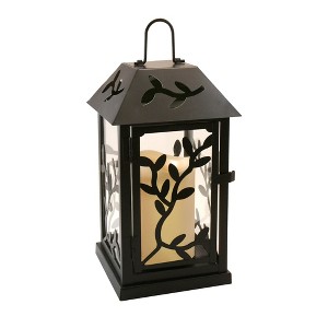 LumaBase Metal Lantern with Battery-Operated Candle - Black Vine - 1 of 4