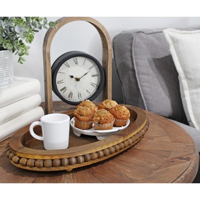 Stained Wood Oval Beaded Decorative Tray
