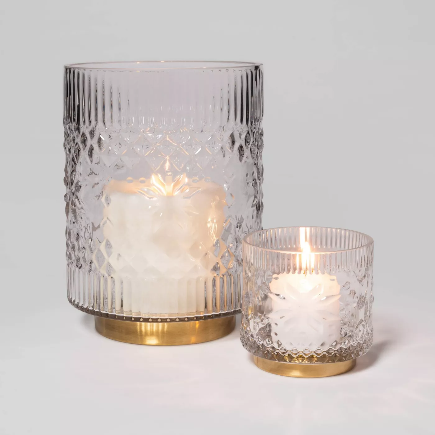 Fair Isle Glass Hurricane Pillar Candle Holder Clear/Gold - Threshold™ 