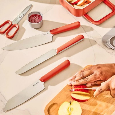 Caraway Home 5pc Knife Set Perracotta: Stainless Steel Blades, Plastic Handles, Includes Shears & Chef Knife, Hand Wash
