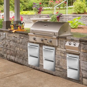 Outdoor Kitchen Drawers, Stainless Steel Flush Mount BBQ Drawers with Grooved Handle,for Outdoor Kitchen Island or Patio Grill Station, 2-Layer - 1 of 4