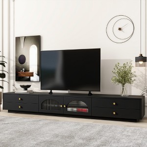 Luxurious TV Stand with Fluted Glass Door, Elegant and Practical Media Console for TVs up to 90" - ModernLuxe - 1 of 4