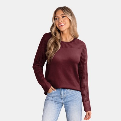 Women's Cozy Round Neck Long Sleeve Knit Sweater - Cupshe-M-Red