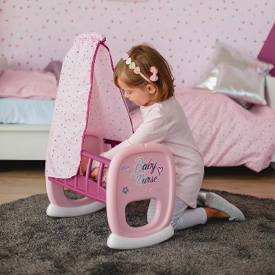 Pink and Purple Plastic Baby Doll Nurse Cradle with Canopy