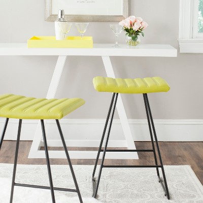 Transitional Akito Green Leather Counter Stool with Metal Frame