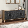 63'' Rustic Floral Carved Storage Cabinet and TV Stand with Adjustable Shelves for Entryway or Living Room-Baofuwish - 3 of 4