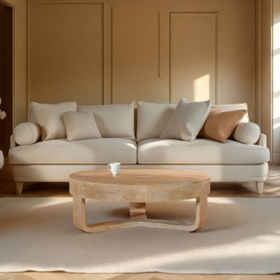 Royal Hampton 32 Inch Round Top Coffee Table with Open Sled Base