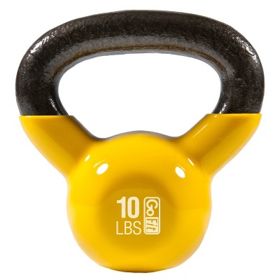 GoFit Classic PVC Kettlebell with DVD and Training Manual - Yellow 10lbs