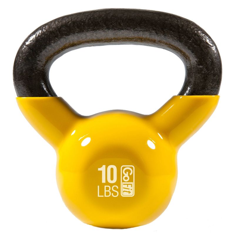 GoFit Classic PVC Kettlebell with DVD and Training Manual - Yellow 10lbs, 1 of 7
