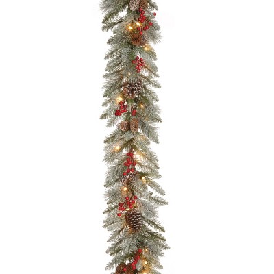 Spruce Garland w/ 50 LED Light Silver Bristle Cone Berries Xmas Decoration Details about   9FT 