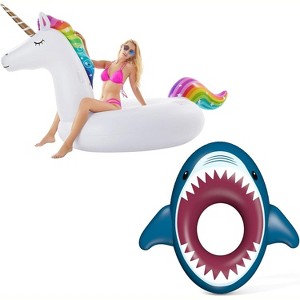 Jasonwell Giant Inflatable Unicorn & Shark Pool Floaties – Fun Water Floats for Kids and Adults, Perfect for Summer Pool Parties and Relaxation. - 1 of 4