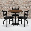 Emma and Oliver 30" Round Walnut Laminate Table Set, 3 Ladder Back Metal Chairs - 2 of 2