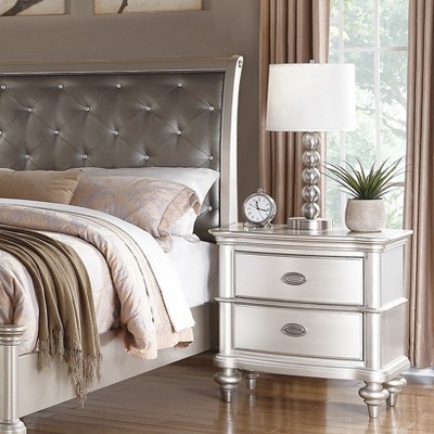 Classic Bedroom Elegant Nightstand 2-Drawers Bed Side Table Plywood