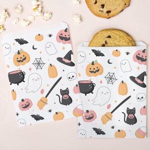 Big Dot of Happiness Pastel Halloween Paper Treat Bags, Pink Pumpkin Individual Candy Snack Favors, Greaseproof White Sandwich Cookie Bags - 25 Count - 1 of 4
