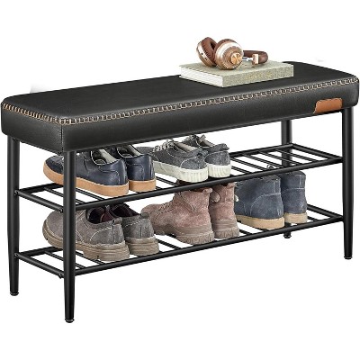 Mid-Century Modern Storage Bench with 300 lb Capacity - Synthetic Leather Shoe Rack Bench for Entryway, Durable & Stylish