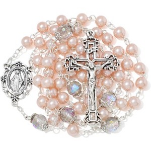 6mm Pearl Rosary Beads With Crucifix - Women's Catholic Prayer Necklace, Gift Box & Pouch Included - 1 of 4