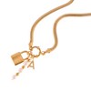 Anna-Kaci Gold-Tone Lock Pendant Necklace with Pearl and Initial Charm Details - Gold - 3 of 4