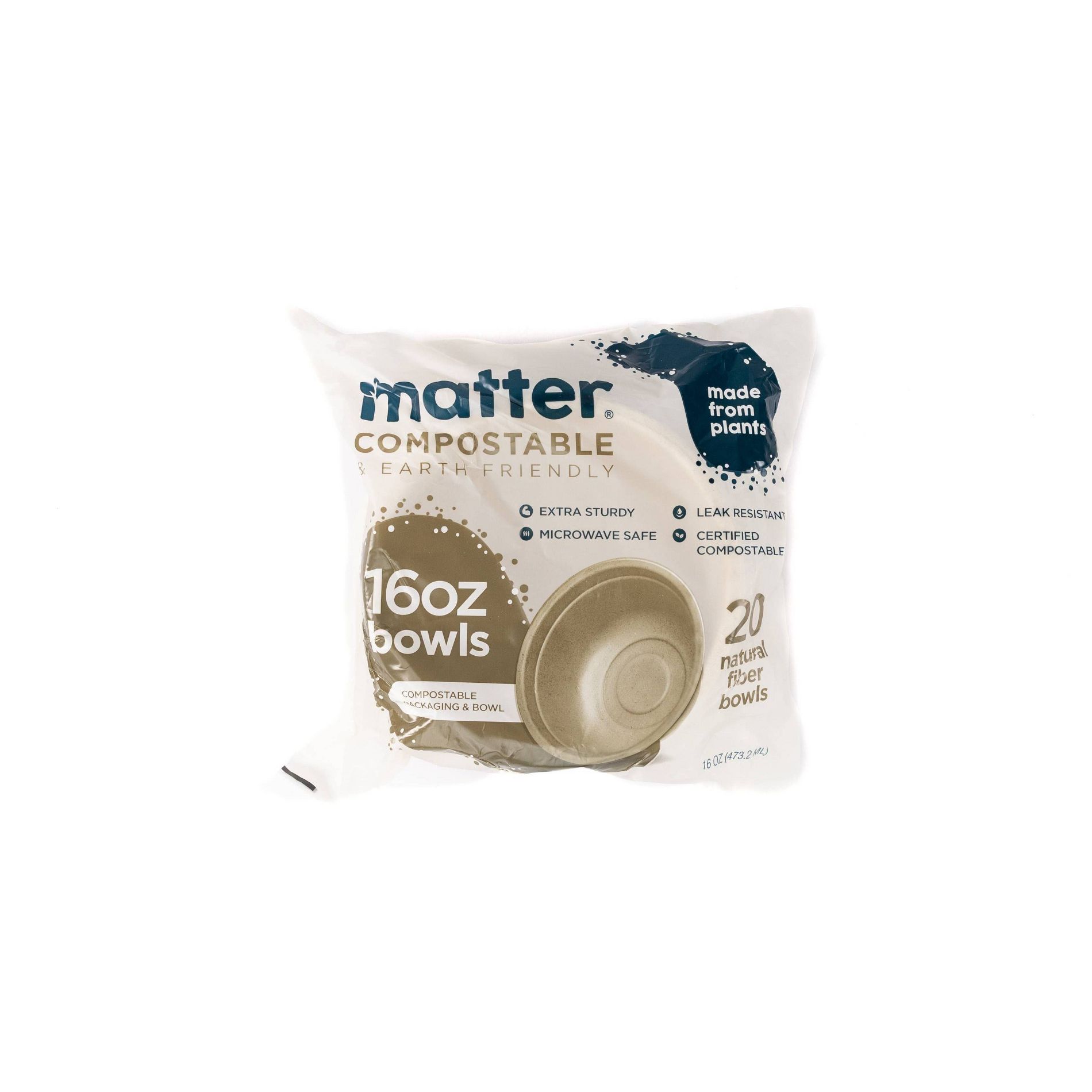 Matter Compostable Fiber Disposable Bowls - Natural - 16oz/20ct