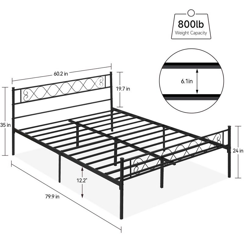 Whizmax Metal Bed Frame Platform Mattress Foundation with Headboard, Black, 2 of 8